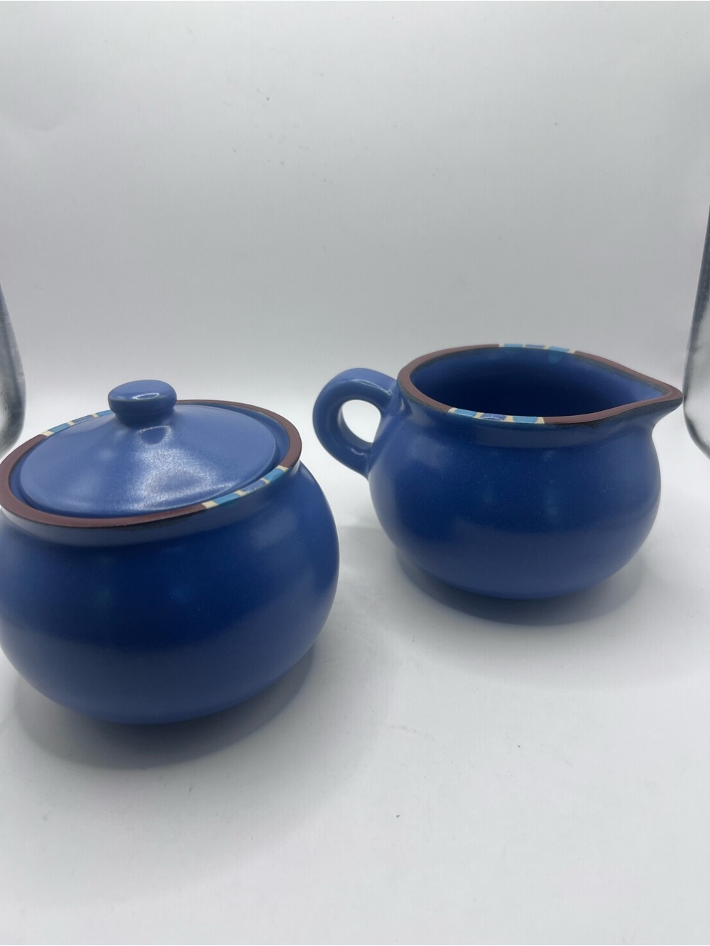 Dansk Blue Mess Ceramic Sugar and Creamer Set with lid